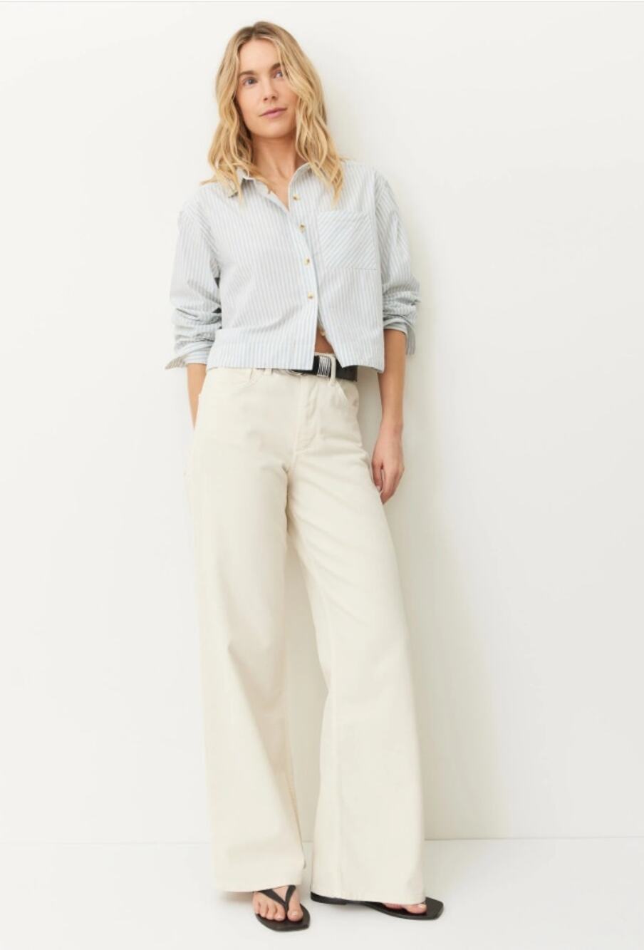 Marine Layer Charlie High Rise Wide Leg Pants Size 14 Cream Bareback Raw Hem